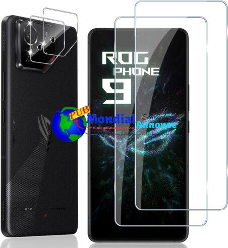 Locofun Verre Trempé pour ASUS ROG Phone 9/ ROG Phone 9 Pro 5G, 2 Pièces Protection écran Film avec 2 Pièces Caméra Arrière Protecteur, Dureté 9H Film Objectif Ultra HD Vitre Trempé