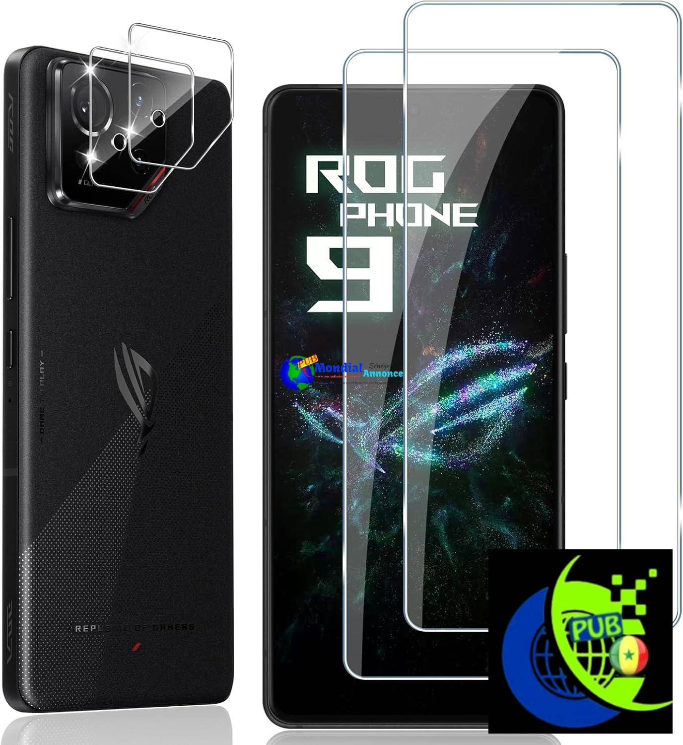 Locofun Verre Trempé pour ASUS ROG Phone 9/ ROG Phone 9 Pro 5G, 2 Pièces Protection écran Film avec 2 Pièces Caméra Arrière Protecteur, Dureté 9H Film Objectif Ultra HD Vitre Trempé