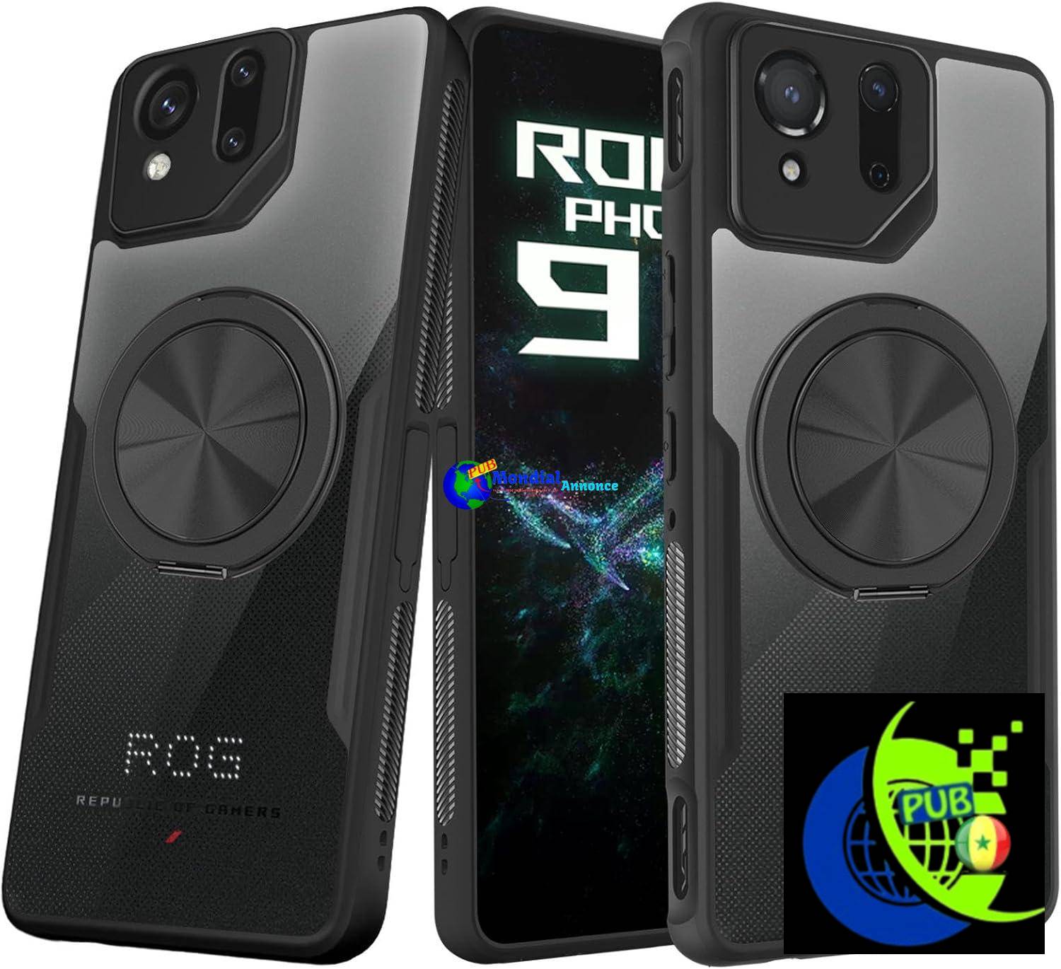 HARUINO Coque magnétique pour ROG Phone 9 Pro – Rotation à 360° – Compatible avec AirTrigger – Protection complète – Dos transparent – Anti-traces de doigts – Coque en silicone antichoc