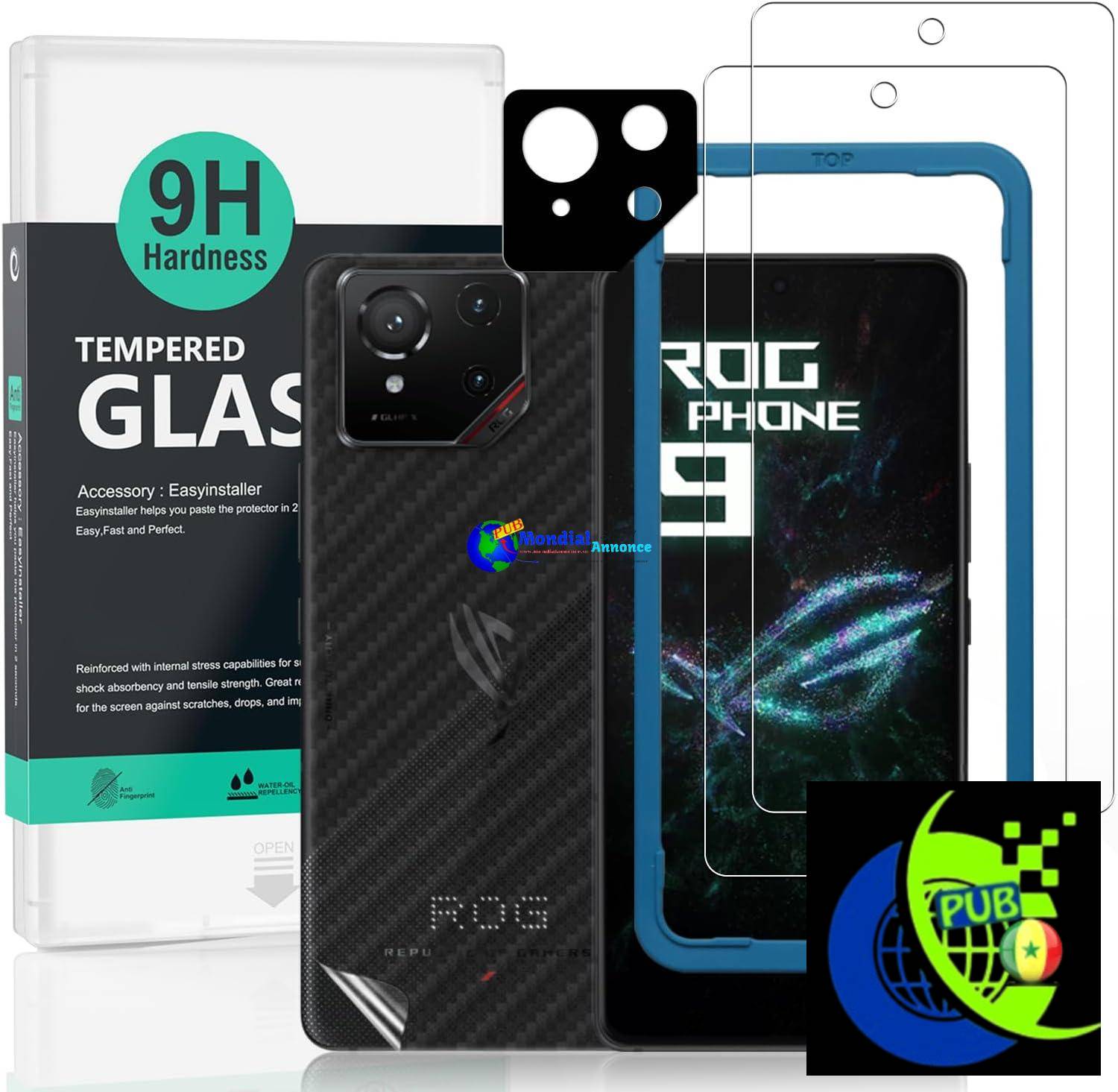 Ibywind 2 Pièces Verre Trempé pour Asus ROG Phone 9 5G 6,78″,9H Dureté Protection écran,avec 1 Pièce Protection Caméra,1 Pièce Film Arrière,Facile à installer