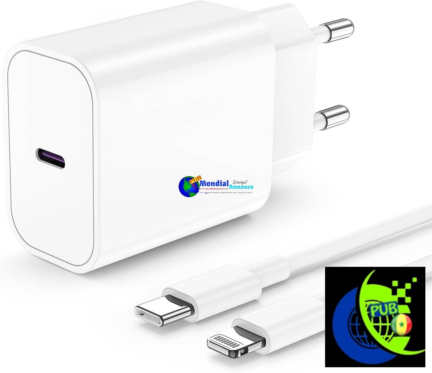 Chargeur Rapide iPhone Original, 20W Certifie Apple MFi USB C Rapide Chargeur et 2M Cable Lightning,Type C Adaptateur Secteur pour Apple iPhone 14/14 Plus/14 Pro/14 Pro Max/13/12/11/SE/XS/XR/Max/iPad