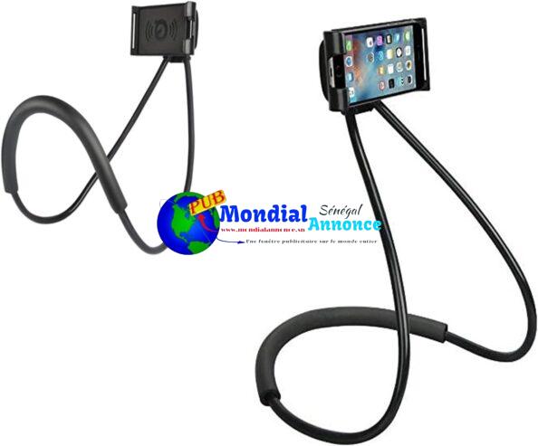 Support Telephone,360° Rotatif Support Autour Cou Flexible Mobile Phone Holder Stand Lazy Bracket pour lit Multifonction Support Smartphone Bureau Réglable Support (Noir)