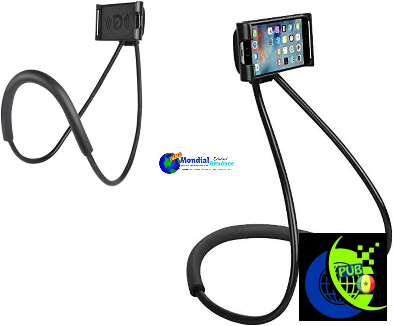 Support Telephone,360° Rotatif Support Autour Cou Flexible Mobile Phone Holder Stand Lazy Bracket pour lit Multifonction Support Smartphone Bureau Réglable Support (Noir)