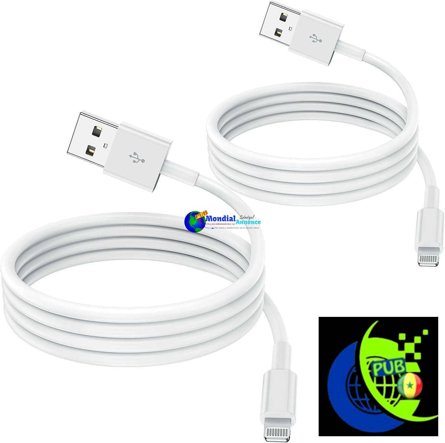 [2 Pack] 2m Câble Chargeur iPhone certifiés MFi Apple, Cordon de câble Apple Lightning vers USB 2 mètres pour iPhone 12/11/11Pro/11Max/ X/XS/XR/XS Max/8/7/6/5S/Se