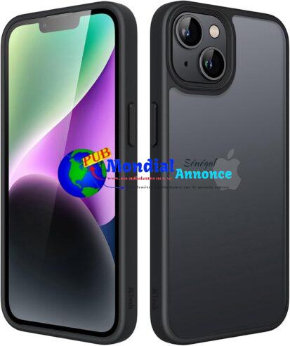JETech Coque Mat pour iPhone 14 Plus 6,7 Pouces, Protection Antichoc Qualité Militaire, Étui Housse Arrière Translucide Givrée, Anti-Empreintes Digitales (Noir)