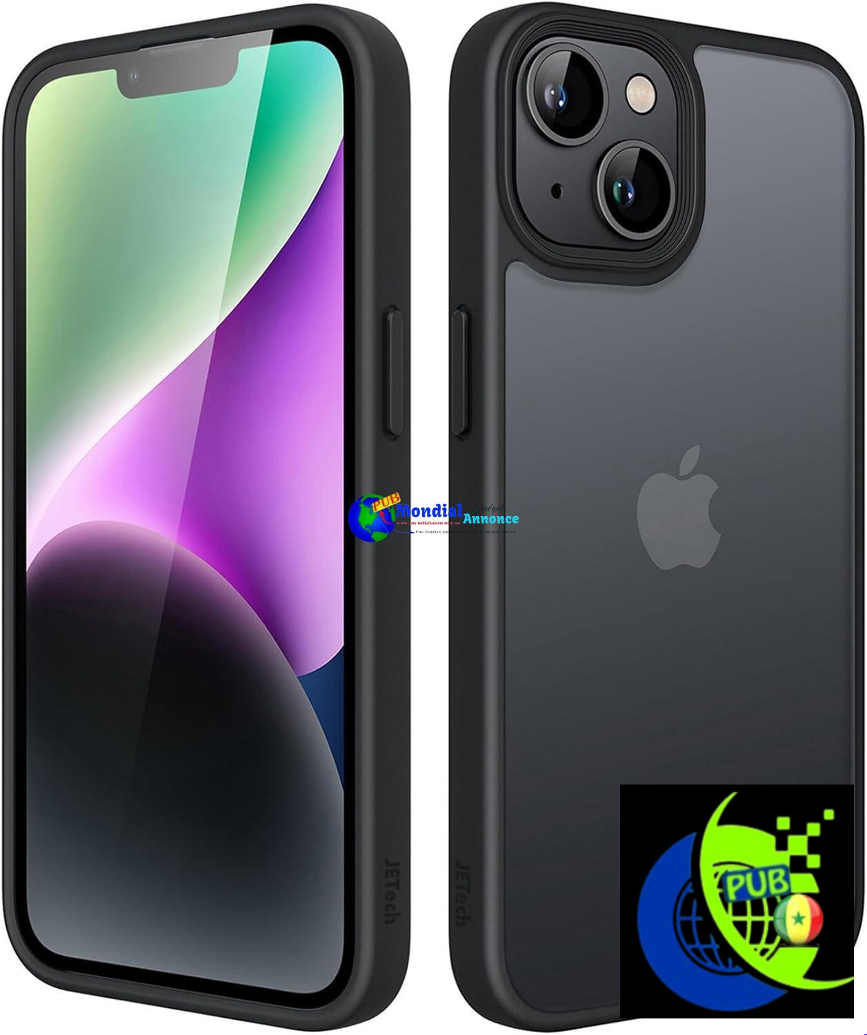JETech Coque Mat pour iPhone 14 Plus 6,7 Pouces, Protection Antichoc Qualité Militaire, Étui Housse Arrière Translucide Givrée, Anti-Empreintes Digitales (Noir)