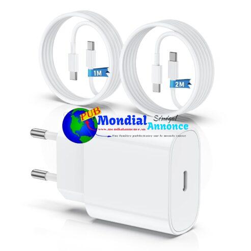 QZIIW Chargeur pour  iPhone 15 16, 20W Apple Original Chargeur Rapide avec 60W 1M+2M câble de Charge Rapide pour iPhone 16/16 Pro/16 Max/16 Plus/iPhone 15/15 Pro/15 Max/15 Plus/iPad Pro/Air/Mini.