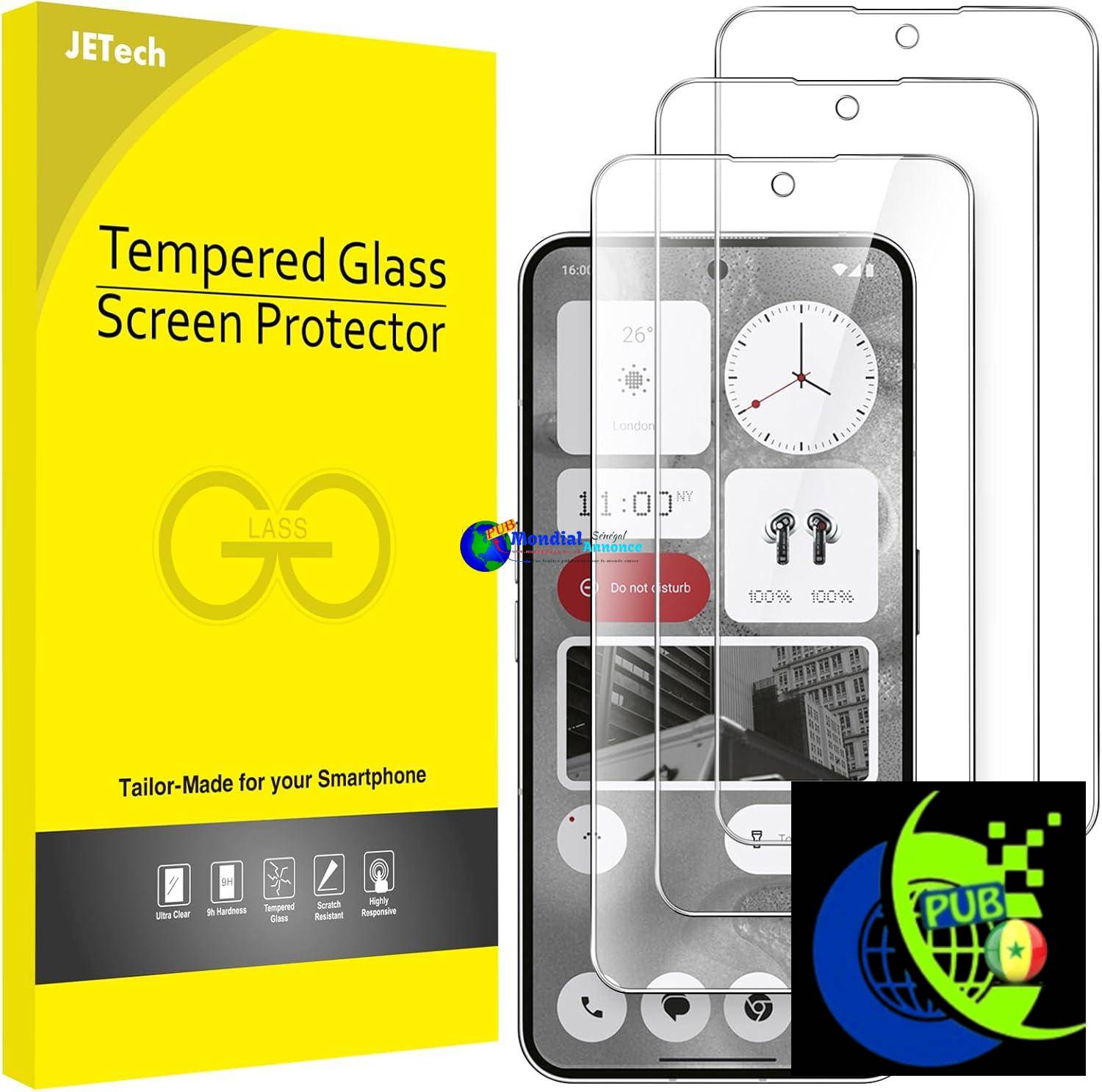 JETech Verre Trempé pour Nothing Phone 2 6,7 Pouces, 9H Film en Protection Écran, Résistant aux Rayures, HD Transparent, Lot de 3