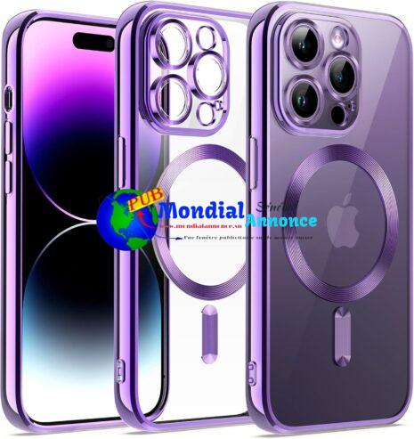 JETech Coque Souple Clair pour iPhone 14 Pro 6,1 Pouces, Protection Complète d’Objectif de Caméra, Compatible avec MagSafe Recharge sans Fil, Étui Housse en TPU Galvanisé Antichoc (Violet)