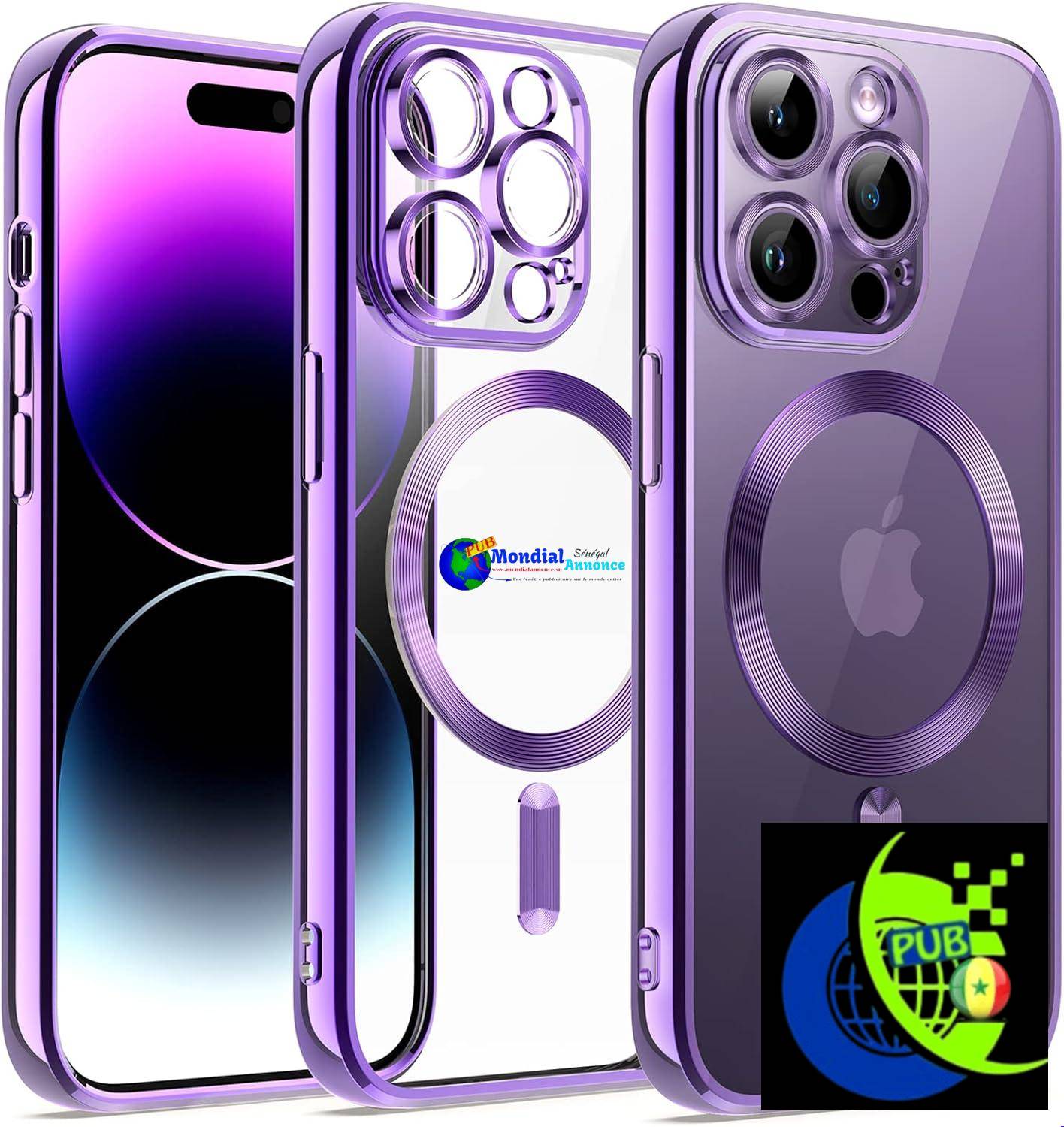 JETech Coque Souple Clair pour iPhone 14 Pro 6,1 Pouces, Protection Complète d’Objectif de Caméra, Compatible avec MagSafe Recharge sans Fil, Étui Housse en TPU Galvanisé Antichoc (Violet)