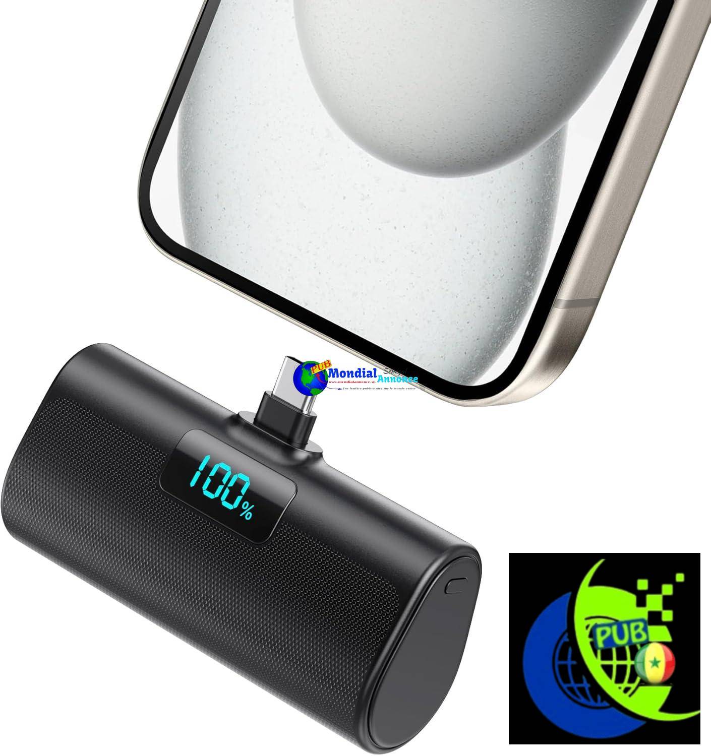 Batterie Externe pour iPhone 16/15 Series, 5200mAh USB C Power Bank à Charge Rapide, Ultra-Compact et Léger Batterie Portable Écran LCD Chargeur Portable pour iPhone 16/15/15 Pro Max Samsung etc.