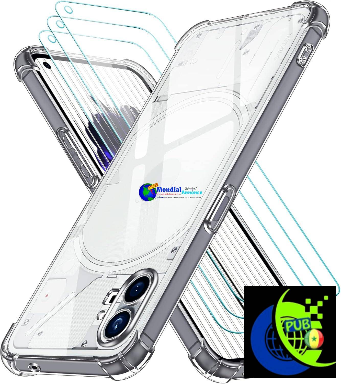 ivoler Coque pour Nothing Phone 1 / Nothing Phone One avec 3 Pièces Protection Écran en Verre Trempé, Transparent Étui de Protection en Silicone Antichoc, Clair Mince Souple TPU Bumper Housse