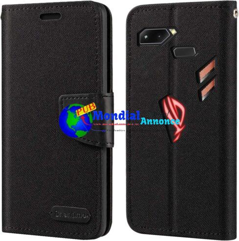Shantime Asus ROG Phone ZS600KL Étui portefeuille en cuir Oxford avec coque arrière en TPU souple magnétique Flip Case pour Asus ROG Phone ZS600KL Noir