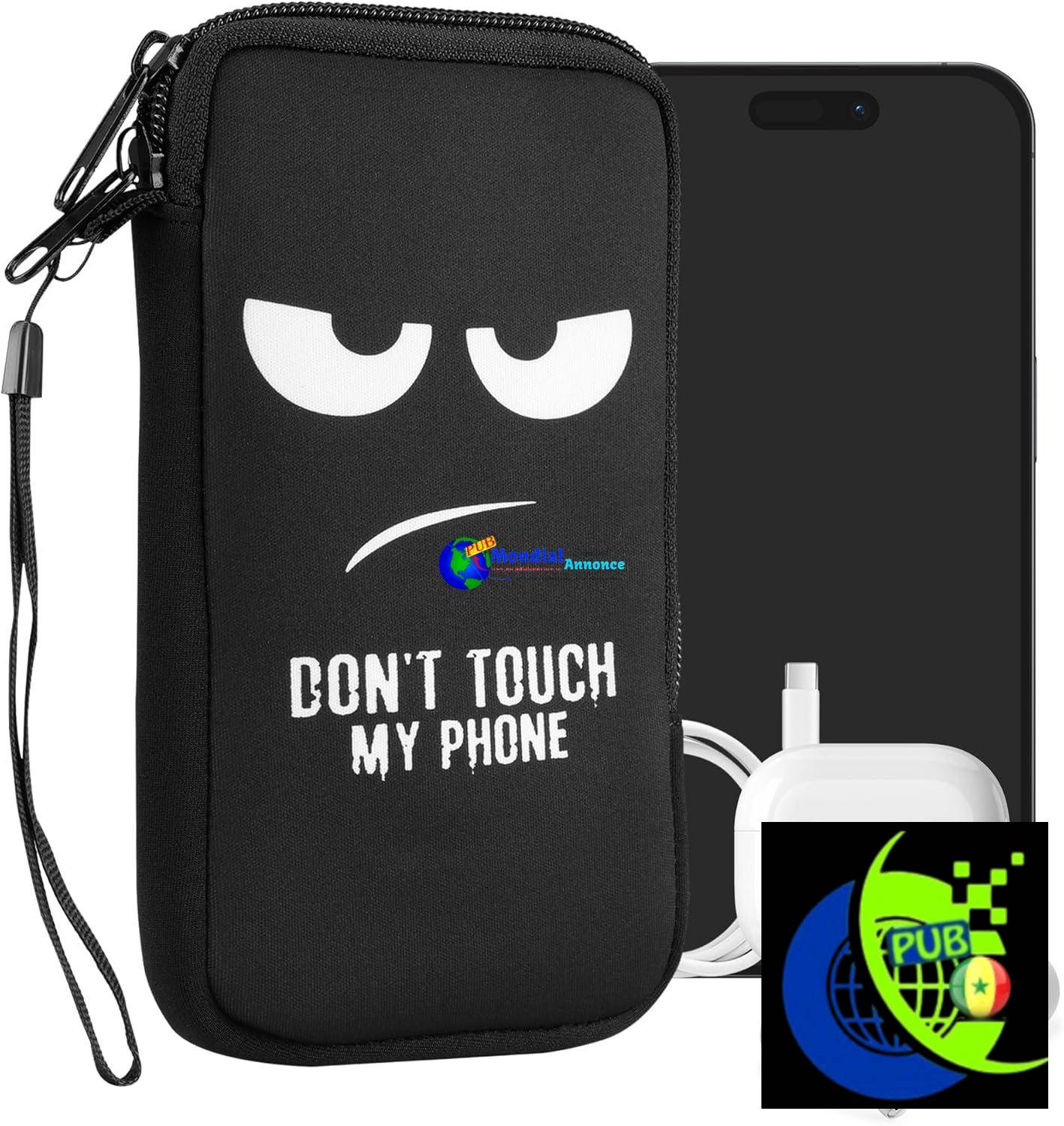 kwmobile Housse de Protection pour Smartphone XXL – 7″ – Sacoche de Protection pour Téléphone Portable en Néoprène Don’t Touch My Phone Blanc-Noir