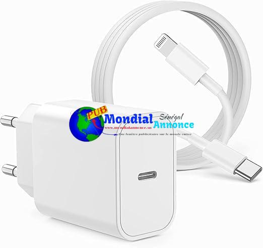 Chargeur Rapide USB C Cable + Bloc de Charge pour iPhone 14/13/12/11/SE/X/XS/XR, AirPods, USBC Prise Secteur Mural Type C Alimentation Adaptateur