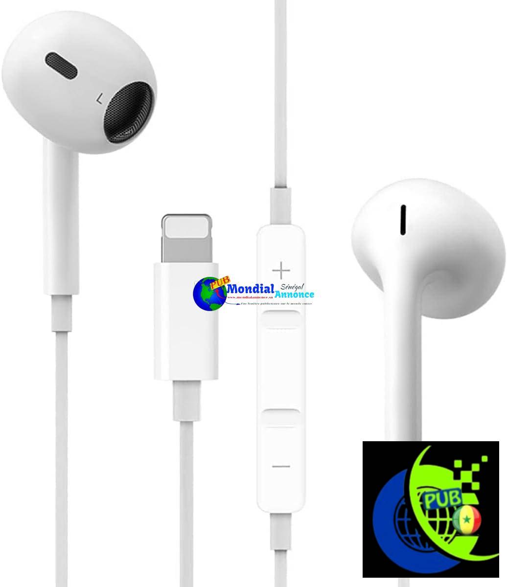 Aen Art Ecouteurs Intra-Auriculaires filaires avec Son stéréo,[certifié MFi] contrôle du Volume et Microphone Anti-Bruit, compatibles avec iPhone 14 Pro/13/12/SE/11/8/7 Tous Les systèmes iOS