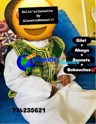 Ensemble Gilet Abaya Bonnet Babouches pour vos petits princes disponible au 774 235 621
