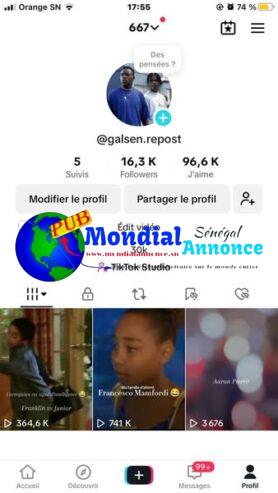 Comptes TikTok à vendre 16K & 33K abonnés Remise en main propre à Dakar