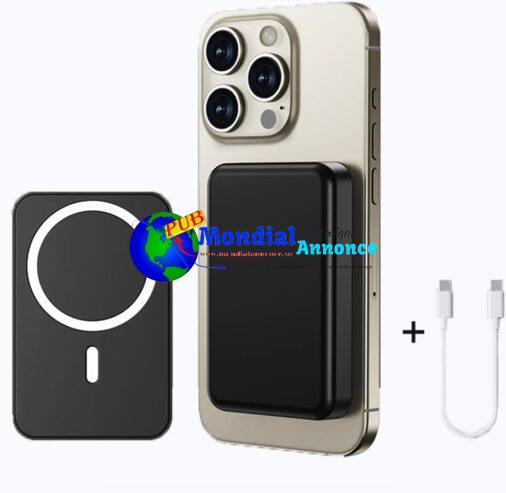 Batterie Externe Magnétique Power Bank sans Fil 5000mAh, PD 15W Charge Rapide Power Bank avec USB-C Entrée Chargeur Portable Compatible iPhone 16/15/14/13/12/Pro/Pro Max (Noir)