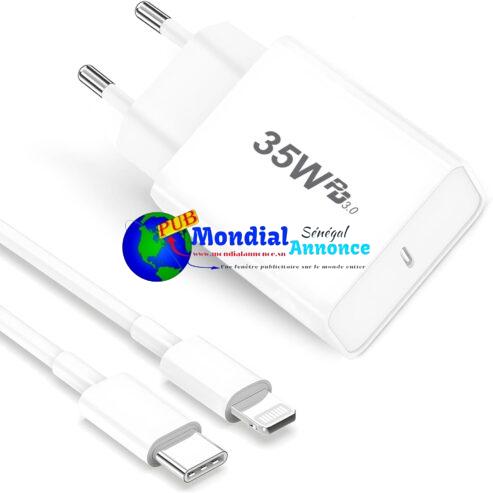 Chargeur USB-C, Chargeurs Rapide Phone 35W with 2M Cable Prise Mural Secteur Adaptateur Alimentation PD 3.0 pour iPhone 14 13 12 11 XS Pro Max SE