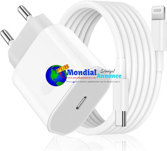 Chargeur Rapide pour iPhone 14/14 Pro/14 Pro Max/14 Plus/13 12 11 SE Mini X XS XR 8, Prise Adaptateur Secteur Embout USB C 25W et 2M Cable Secteur