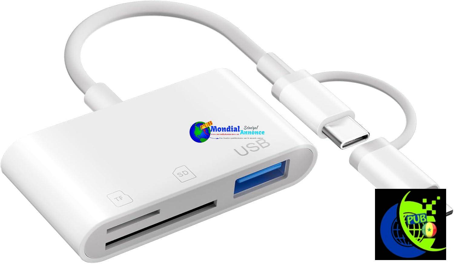 [Apple MFi Certified] Lecteur de Cartes SD pour iPhone, Lightning USB-C vers Lecteur de Carte mémoire SD/Micro SD/USB Adaptateur Cartes SD USB C Lecteur de Cartes pour iPhone 16/15/iPad/Samsung/Caméra