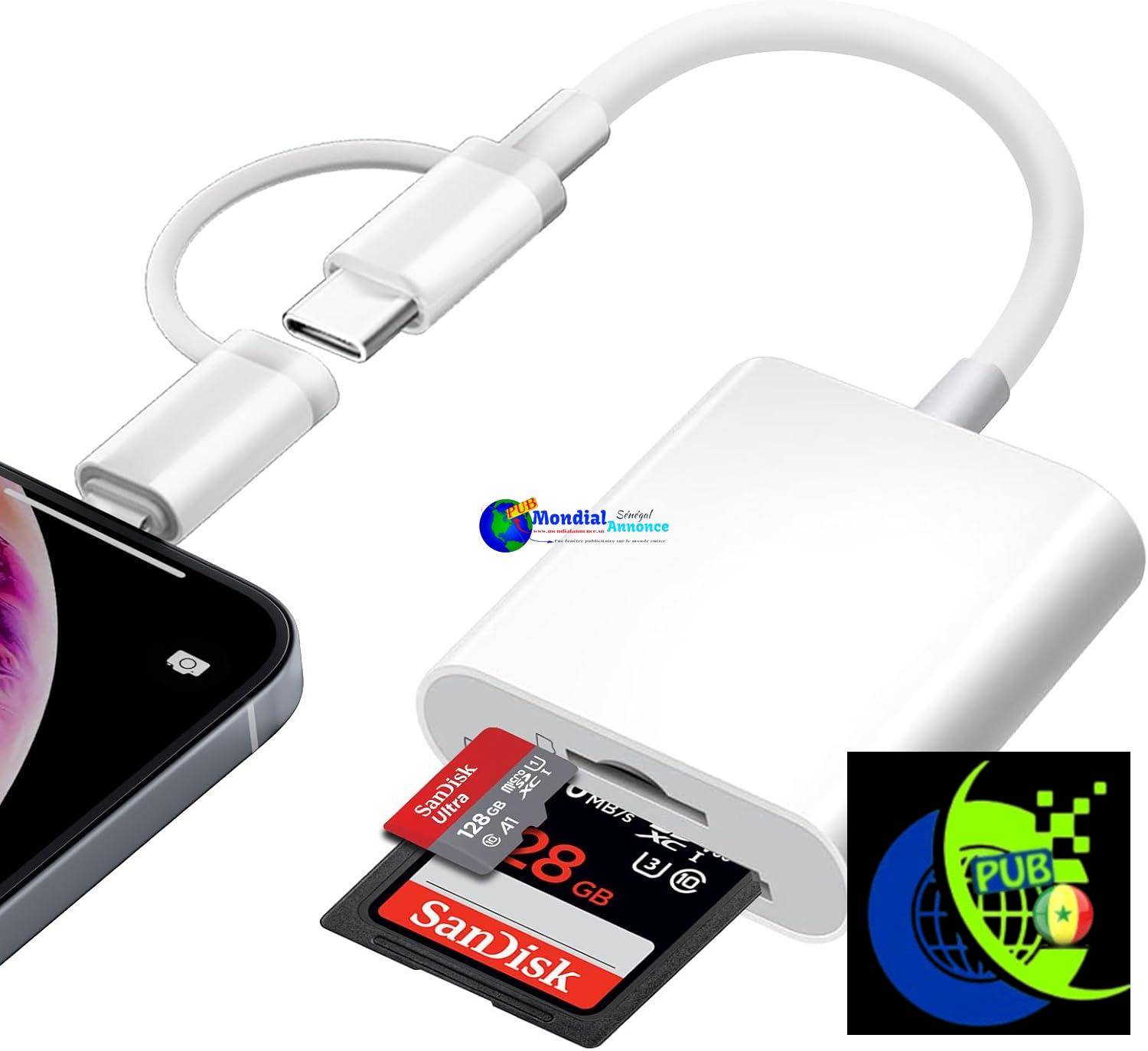 Lecteur de Carte SD pour iPhone, [Apple MFi Certified] Lightning USB C Adaptateur Carte SD pour Micro SD/SD, Lecteurs Carte Mémoire Externes pour iPhone, iPad, Galaxy