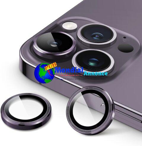 JETech Protection Objectif Caméra pour iPhone 14 Pro 6,1 Pouces et iPhone 14 Pro Max 6,7 Pouces, Couverture Anneau Individuel en Métal en Verre Trempé 9H, HD Transparent, 1 Série (Violet Intense)
