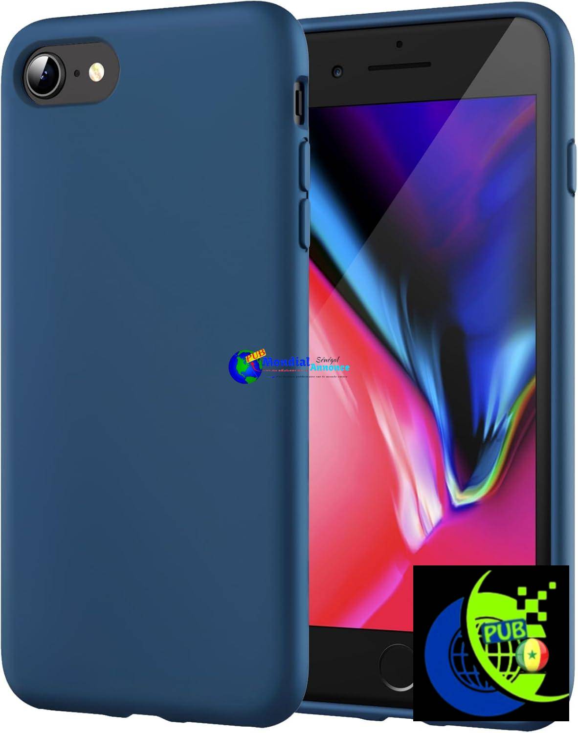 JETech Coque Silicone pour iPhone SE 3/2 (modèle 2022/2020), iPhone 8/7, Protection Complète du Corps au Toucher Soyeux, Doublure Douce en Tissu Microfibre (Bleu Cobalt)