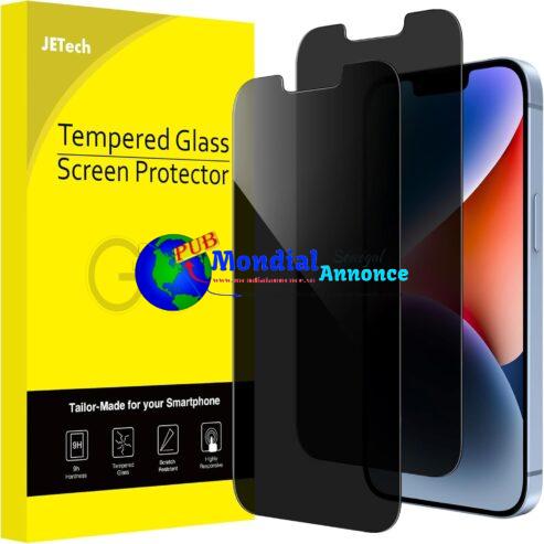 JETech Protection D’écran Anti-Espion pour iPhone 16e 2025, iPhone 14 6,1 Pouces, Film en Verre Trempé, Lot de 2