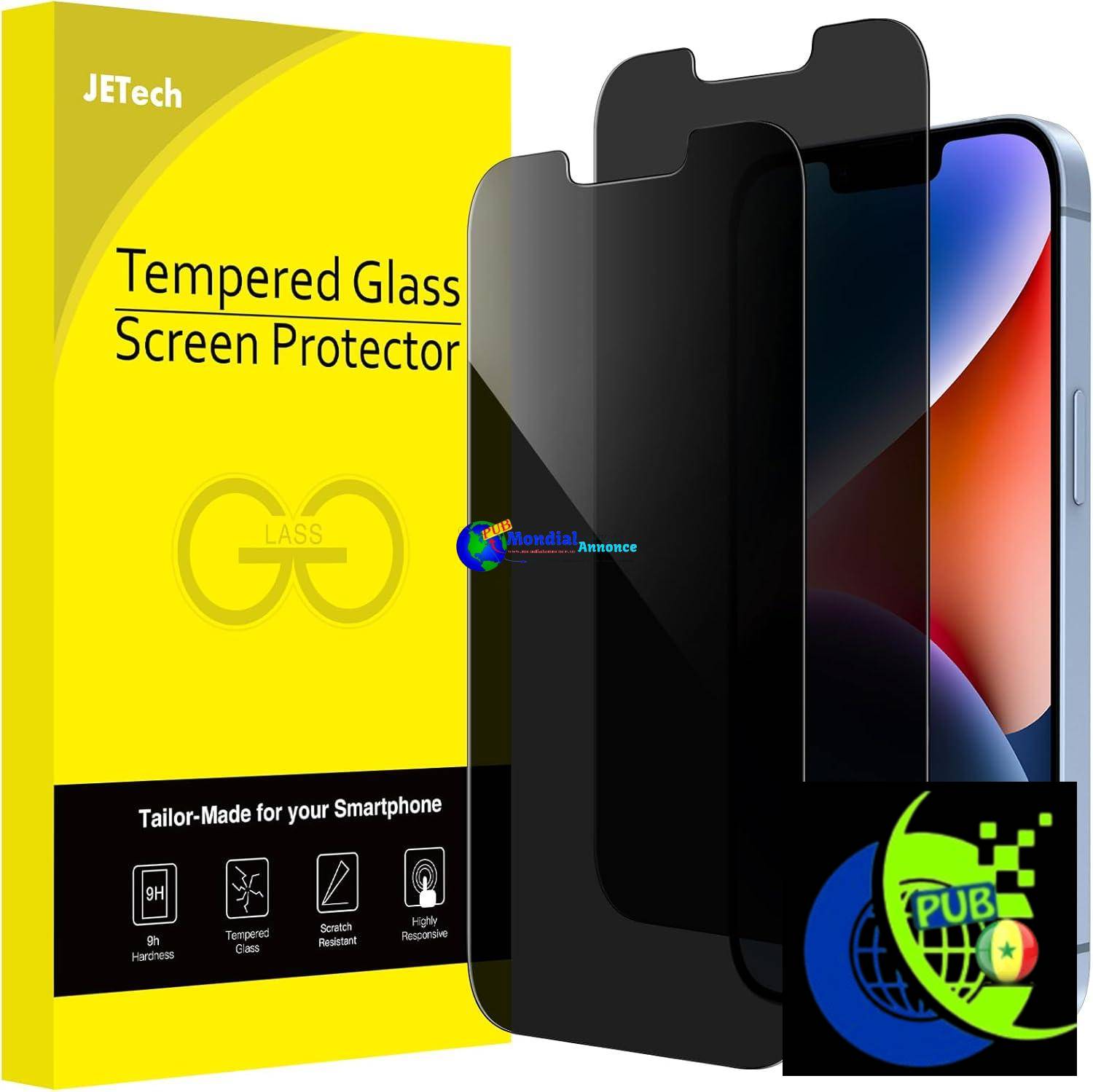 JETech Protection D’écran Anti-Espion pour iPhone 16e 2025, iPhone 14 6,1 Pouces, Film en Verre Trempé, Lot de 2