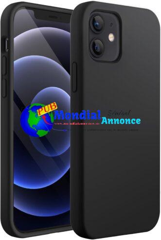 JETech Coque en Silicone pour iPhone 12 Mini 5,4 Pouces, étui de Protection Complète du Corps au Toucher Soyeux, Housse Doublure Douce en Tissu Microfibre, Anti-Chocs (Noir)