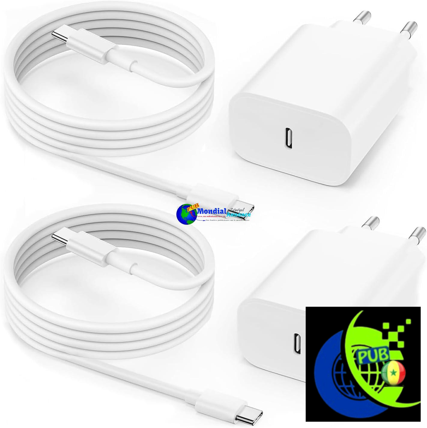 Chargeurs Rapides pour iPhone 15 16/15 16 Pro/15 16 Pro Max/15 16 Plus/Pad Pro Air 10e Génération, Lot de 2 Prise Adaptateur Secteur Embout USB C 25W avec Câble 2M