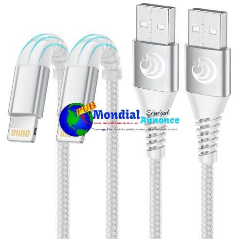 Câbles iPhone, Chargeur iPhone [1m+1m/Lot de 2] Cable Chargeur Lightning Certifié MFi Nylon Tressé Fil Chargeur iPhone Rapide Cordon Compatible avec iPhone 14/13/12/11/Pro Max/XS/XR/X/8/7/6s/6,iPad