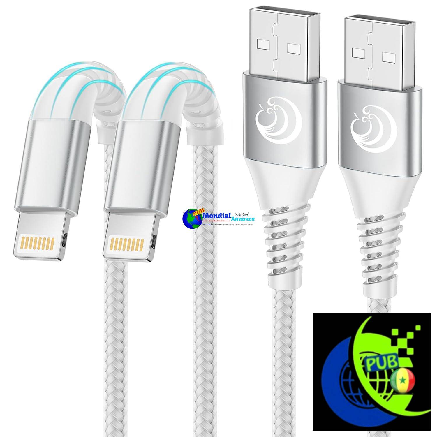 Câbles iPhone, Chargeur iPhone [1m+1m/Lot de 2] Cable Chargeur Lightning Certifié MFi Nylon Tressé Fil Chargeur iPhone Rapide Cordon Compatible avec iPhone 14/13/12/11/Pro Max/XS/XR/X/8/7/6s/6,iPad
