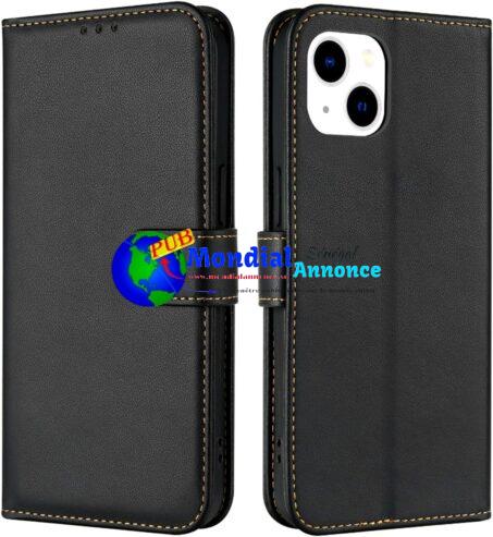TQIAHF Coque pour iPhone 13 / iPhone 14 Coque Etui avec Porte Carte à Rabat Clapet Portefeuille en Cuir Pochette Antichoc Flip Case Étui Cover Housse Protection Coque pour iPhone 13 / iPhone 14,Noir