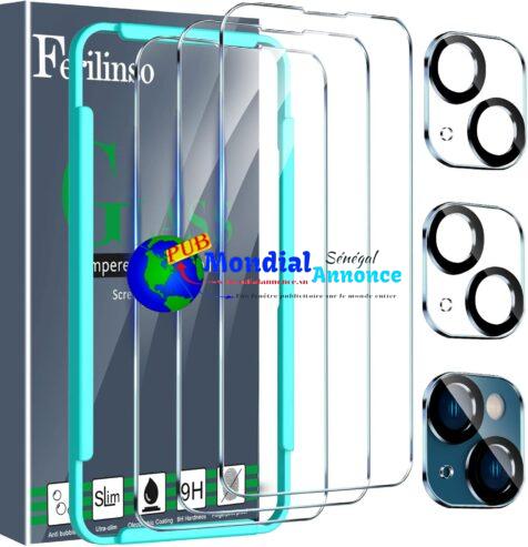 Ferilinso [6-en-1] Protection Verre Trempé pour iPhone 14 ＆ iPhone 13 Accessoire 3 Pièces Vitre Protection écran 3 Pièces Protection Camera Objectif Arriere Appareil Photo Coque Amical