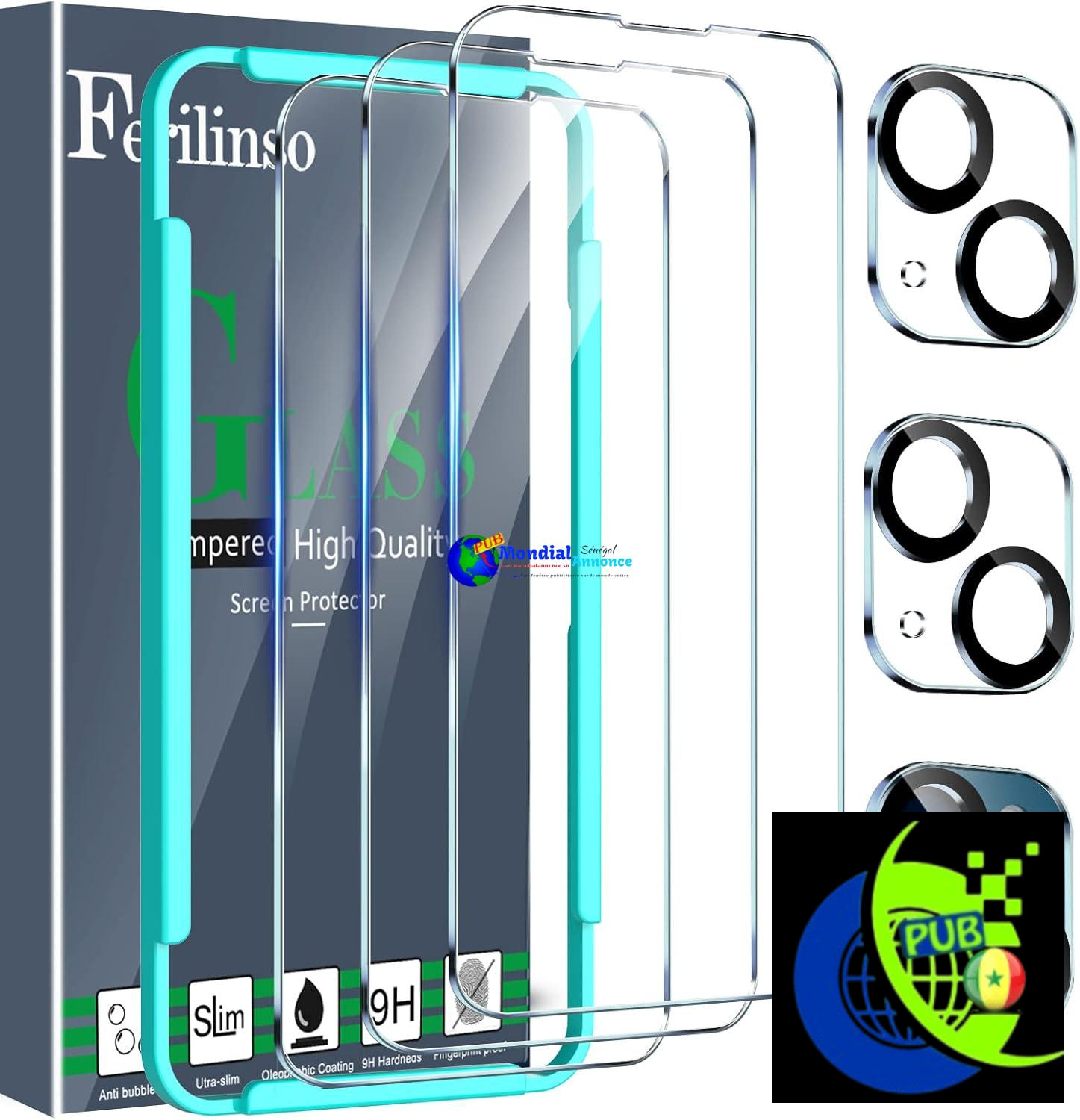 Ferilinso [6-en-1] Protection Verre Trempé pour iPhone 14 ＆ iPhone 13 Accessoire 3 Pièces Vitre Protection écran 3 Pièces Protection Camera Objectif Arriere Appareil Photo Coque Amical