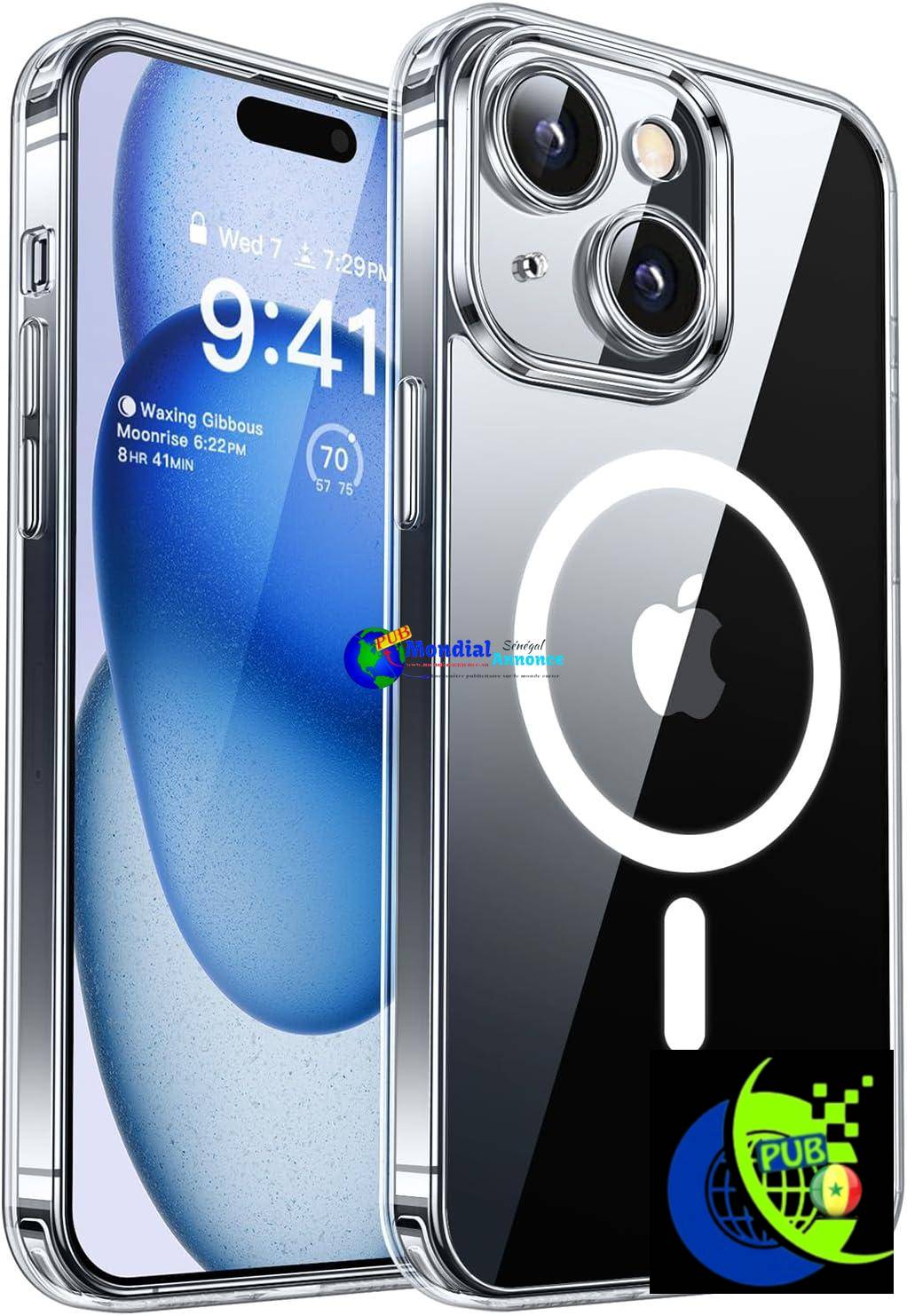 CANSHN Coque Magnétique pour iPhone 15 6,1 Pouces, Compatible avec MagSafe, [Protection Complète de l’appareil Photo] Housse Étui de Protection Antichoc – Transparente