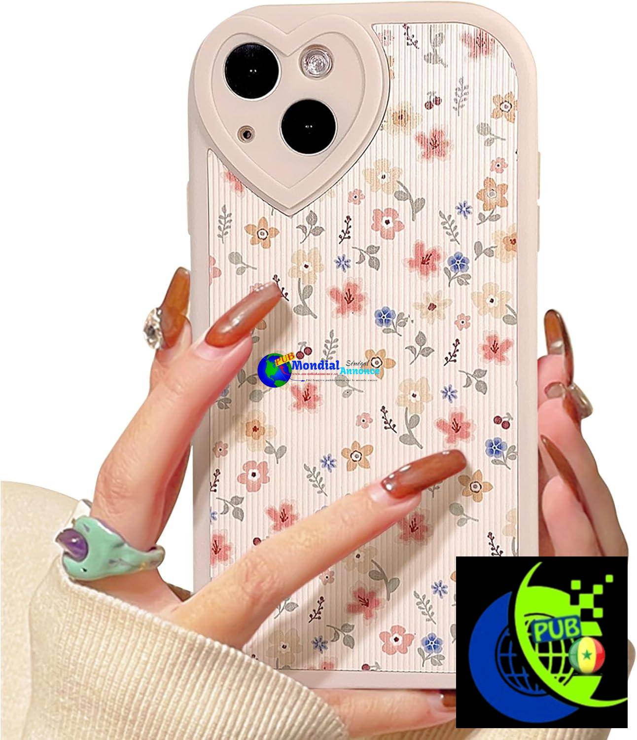 NITITOP Compatible avec Coque iPhone 13 Mignonne Motif de Beaucoup de Fleur Feuille Coeur Conception avec Lentille d’amour pour Femme Fille Doux Silicone Antichoc Étui Housse – Beaucoup de Fleur