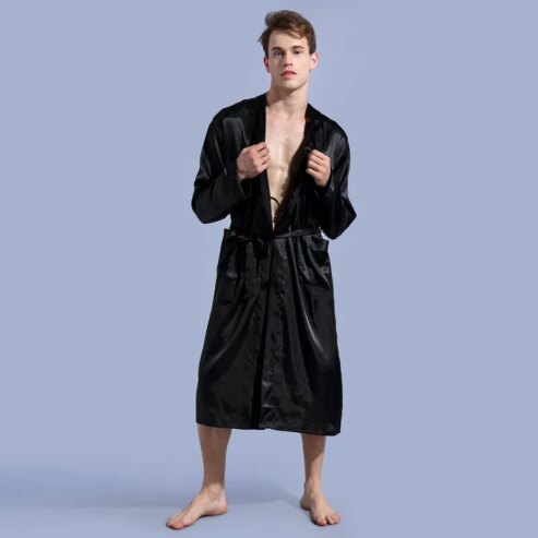 Long Peignoir en Satin pour Homme – Style Kimono Élégant
