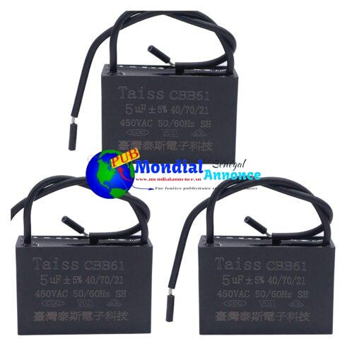 EZZON Condensateur de ventilateur de plafond CBB61 4.5uf pour New Tech 2 fils 50/60Hz 450VAC (taille : 3pcs-5uf)