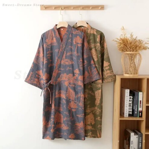 Peignoir imprimé pour homme, kimono en coton, vêtements de nuit amples, nouvelle collection printemps-été 2025