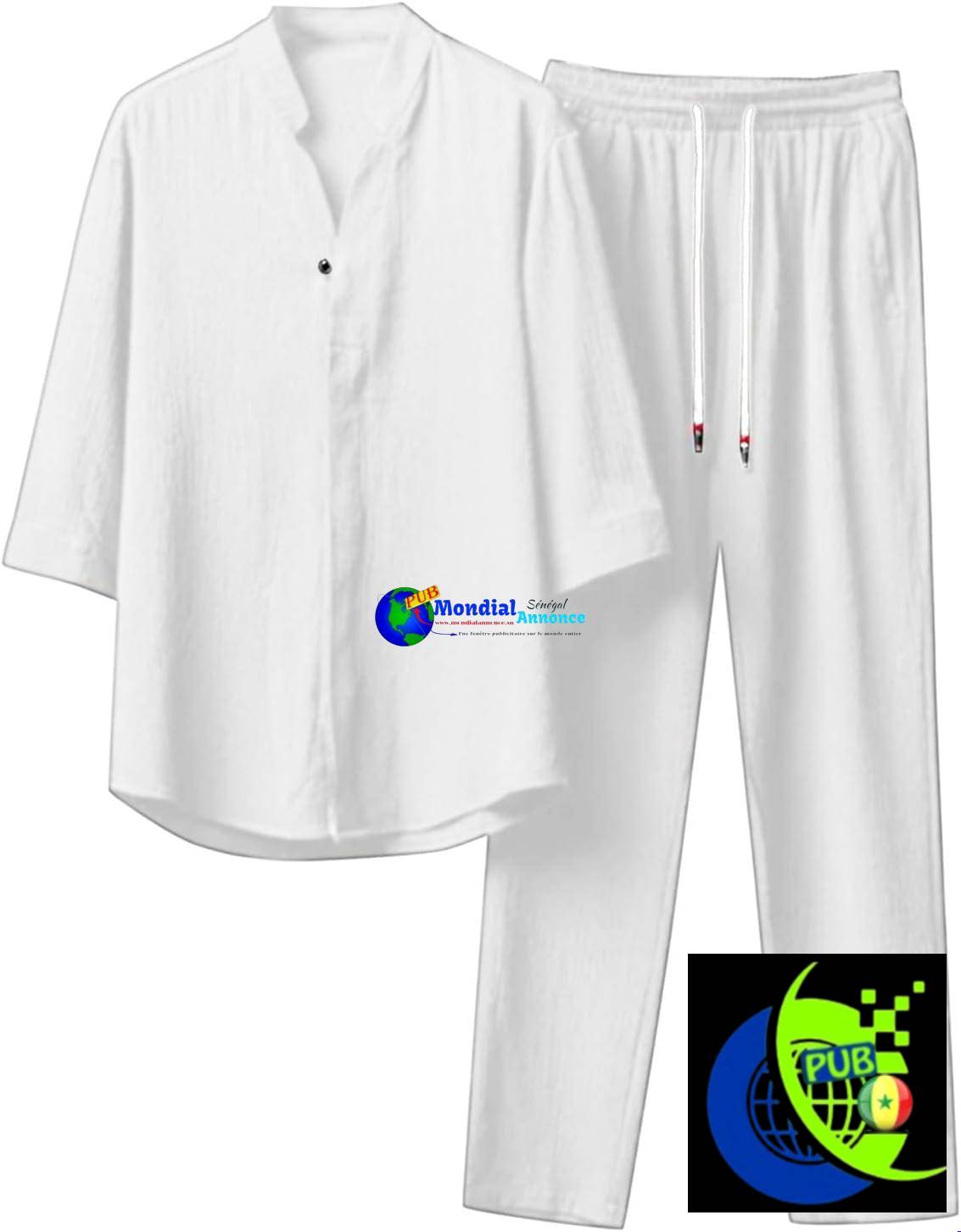Ensemble 2 pièces en coton-lin pour homme T-shirt et short Tailles M à 4XL