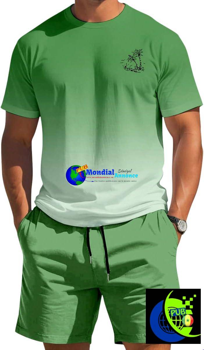 Ensemble de Jogging Homme Style Hawaïen 2 Pièces – T-shirt & Short Imprimé