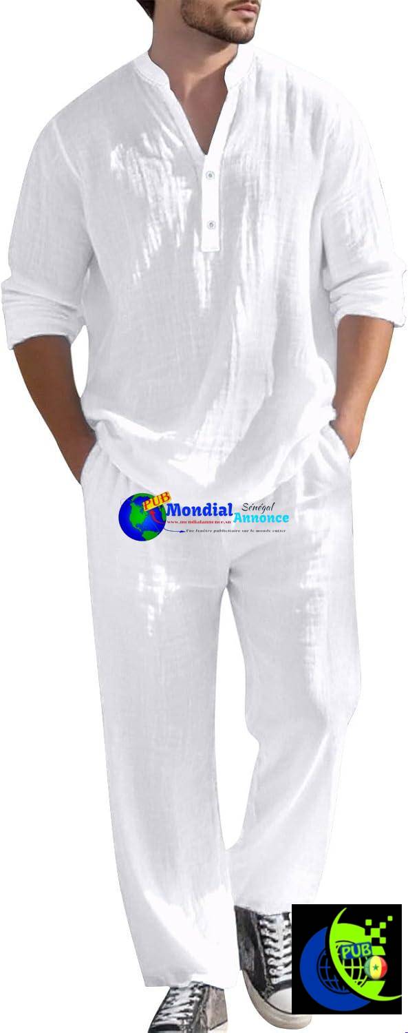 Ensemble 2 Pièces avec T-Shirt & Pantalon – Coton Respirant & Léger pour homme