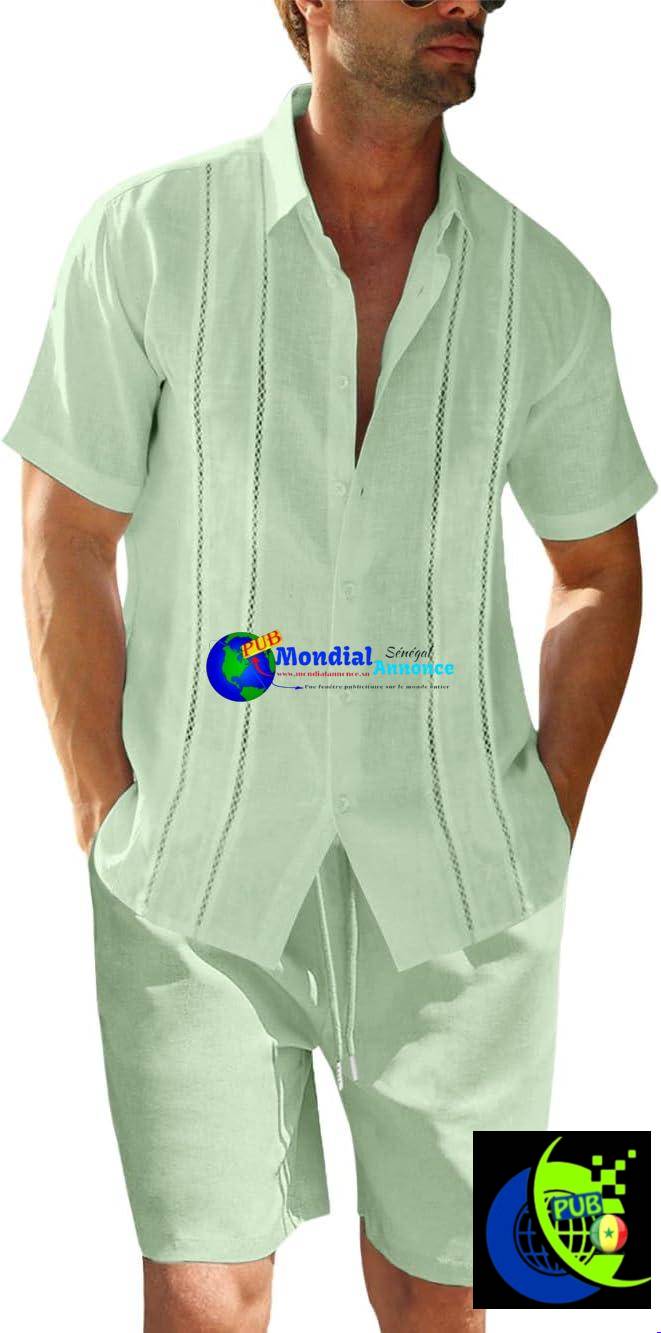 Vente : Ensemble 2 Pièces en Lin Homme – Short & Chemise Boutonnée avec Manches Courtes
