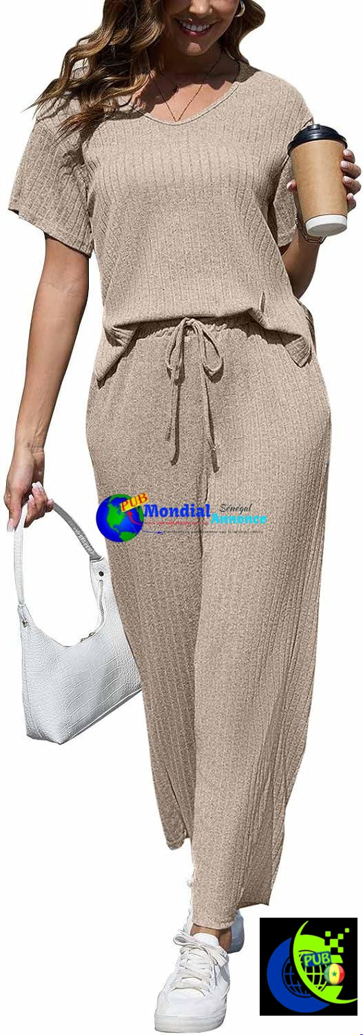 Ensemble CheChury Homewear de 2 pièces pour Femme (Haut Fluide & Pantalon)
