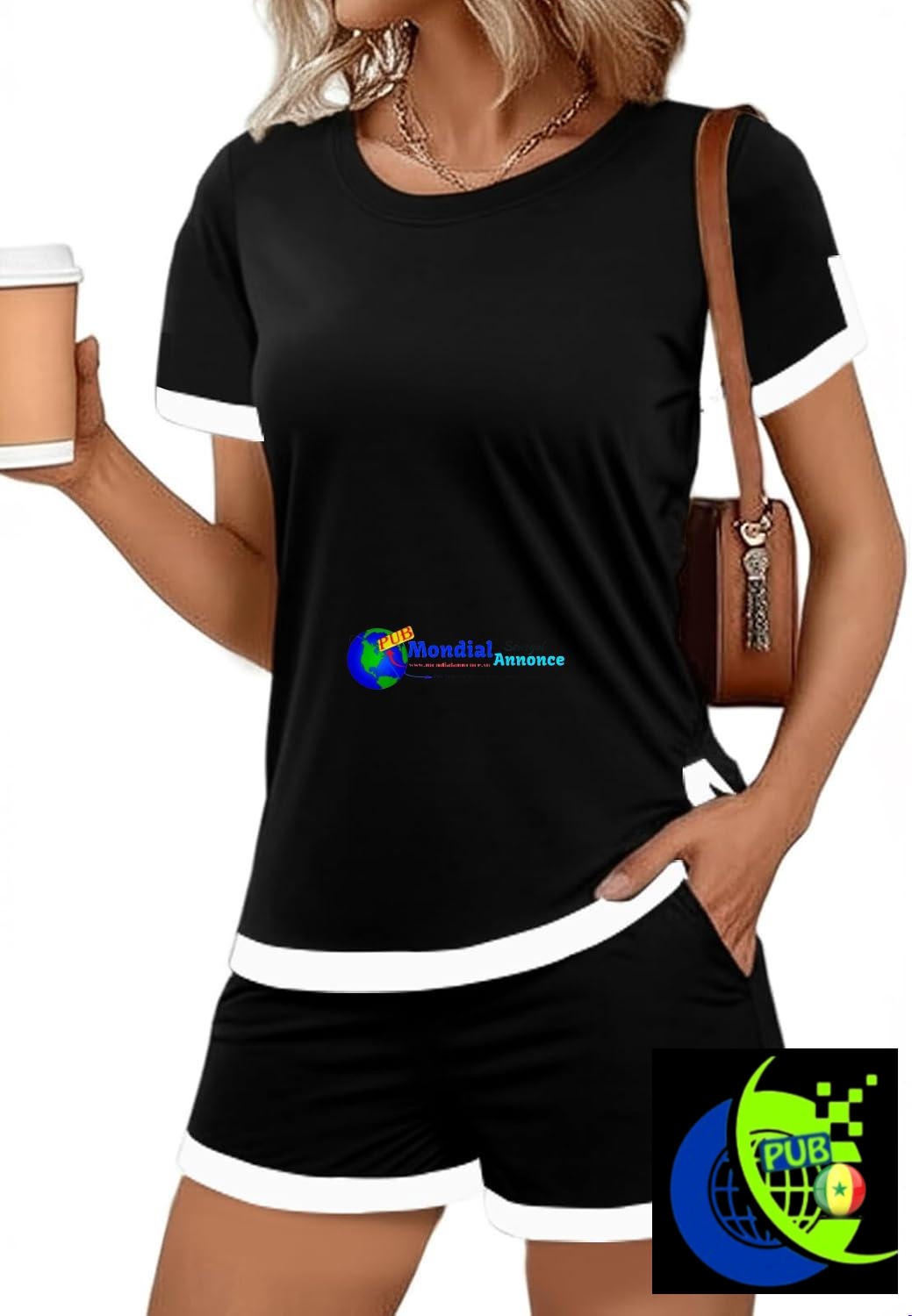 JFAN Ensemble pyjama d’été 2 pièces pour femme : t-shirt chic à manches courtes et col rond + short avec poches
