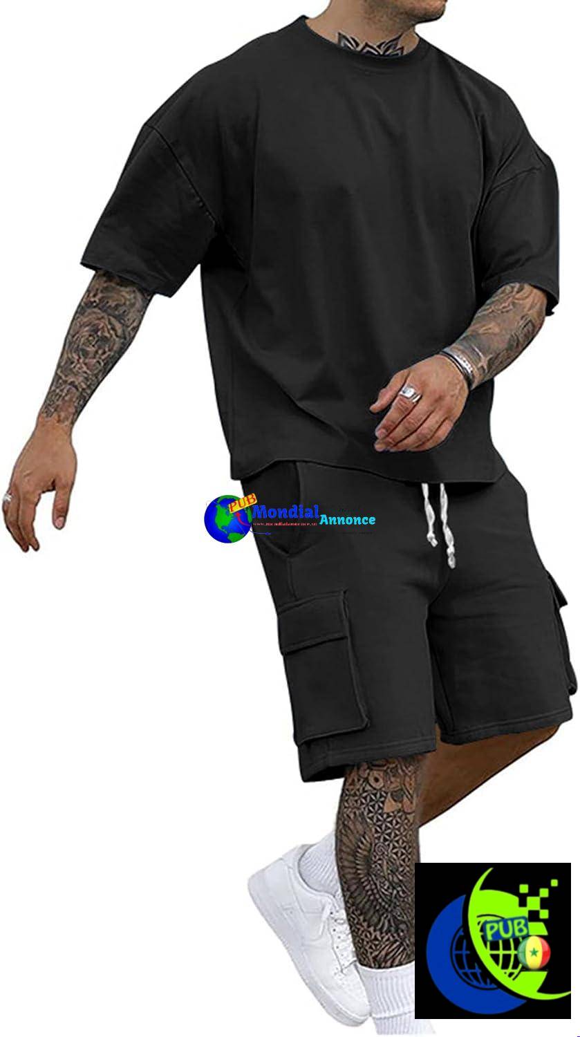Ensemble de Survêtement d’Été Pour Homme (2 Pièces) – T-Shirt & Short à Poches
